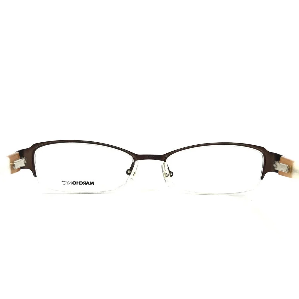 Marchon NYC Petite Eyeglasses Frames PLAZA 210 Brown White Half Rim 50-17-135